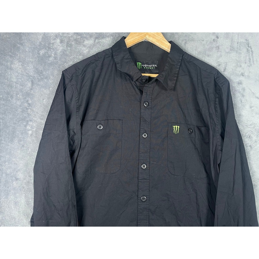 Monster Energy Mens Large Long Sleeve Button Down Shirt Black Cotton Blend